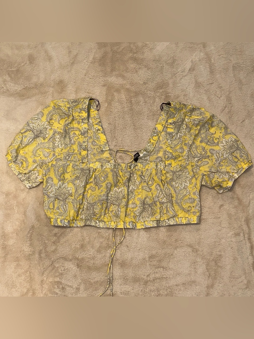 H&M Yellow Paisley Tie-Front Crop Top